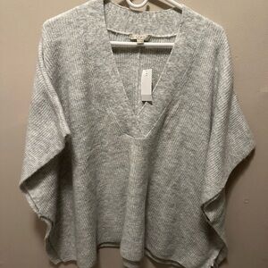 LOFT Heather Gray V-Neck Poncho Sweater
